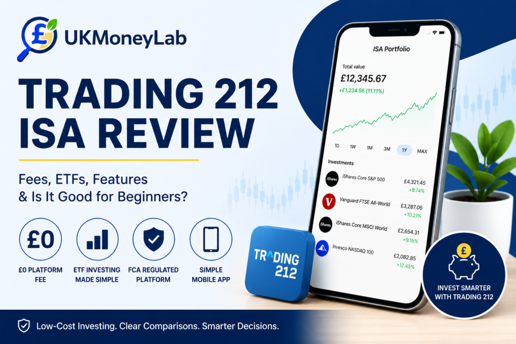 Trading 212 ISA review showing ETF investing and commission-free Stocks and Shares ISA investing by UKMoneyLab